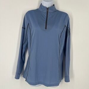 Romfh Equestrian Chill Factor Sun Shirt Blue Quarter Zip Long Sleeve Women Small
